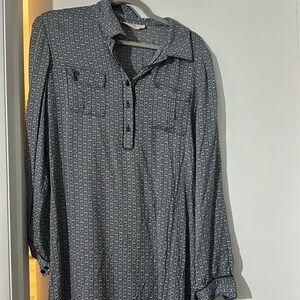 Tory Burch navy silk like dress, long sleeve